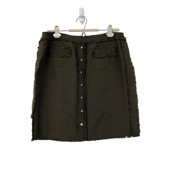 W by Worth Womens Olive Green Studded Fringe Trim Woven Pencil Skirt Size 10 - Picture 1 of 5